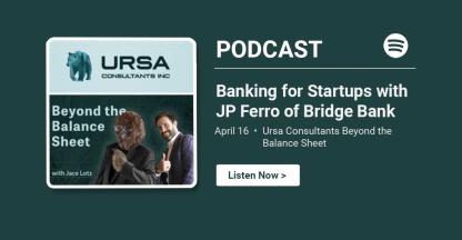 A Spotify Podcast title card for the banking for startups podcast episode